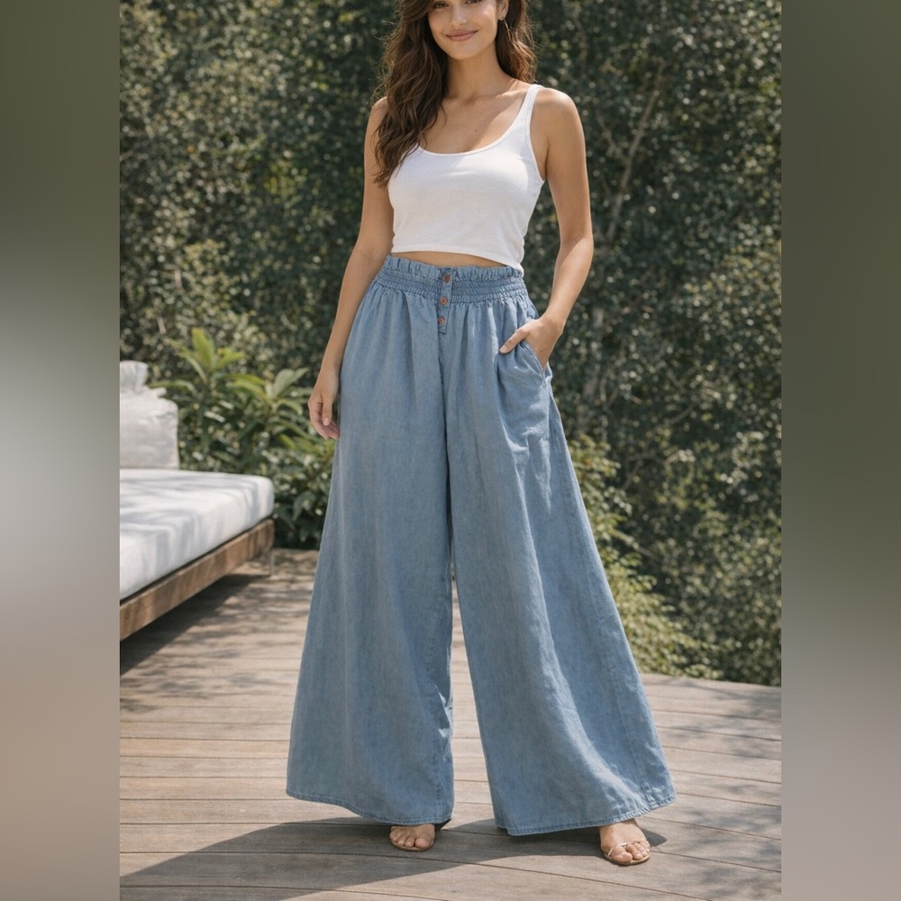 Fashion to Figure Chambray Light Blue Wide Leg Pants